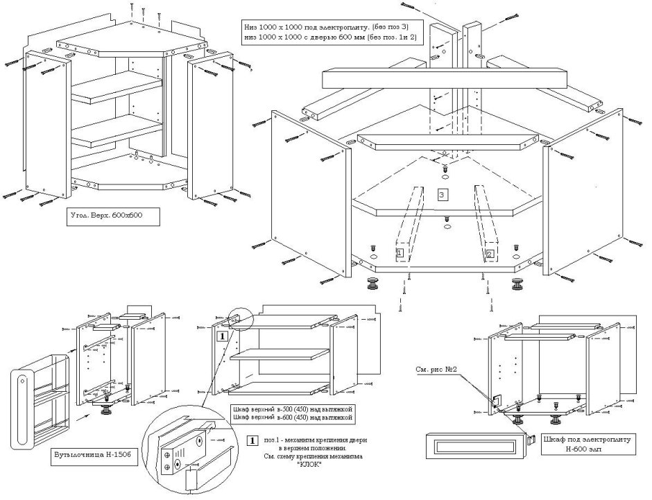 Схема сборки углового шкафа под мойку для кухни