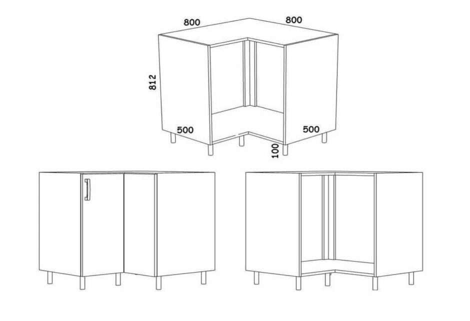 Угловая модуль под мойку тумба чертеж