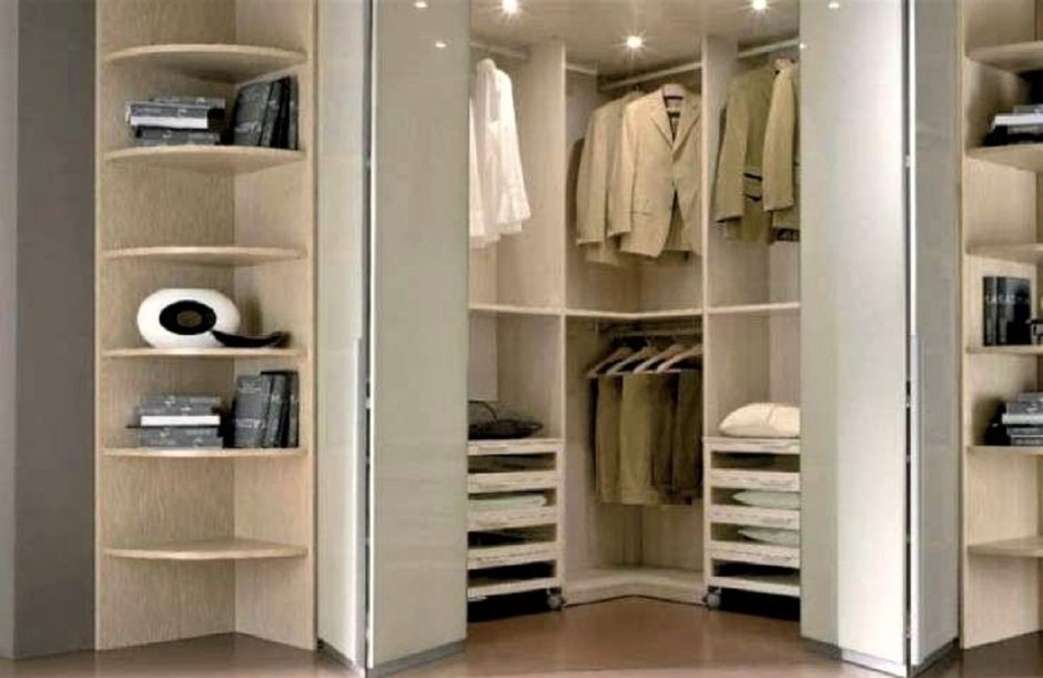 Угловые гардеробные комнаты в спальне