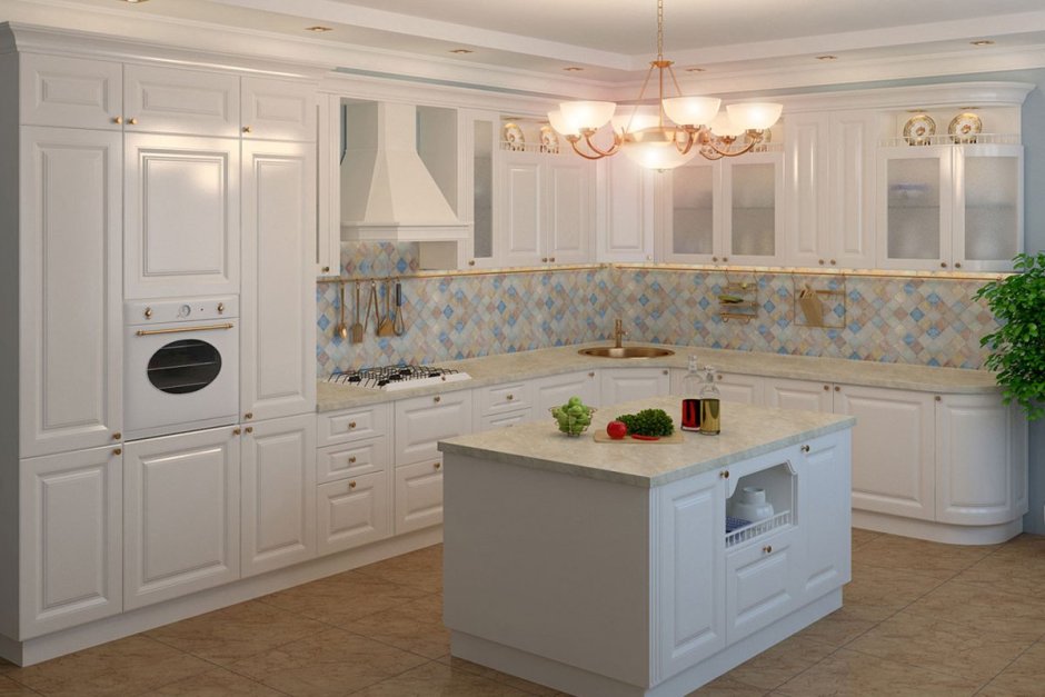 Кухня белая классика