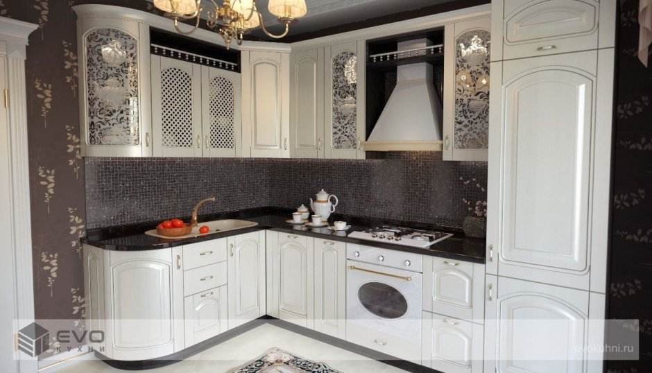 Кухонный гарнитур классика патина серебро