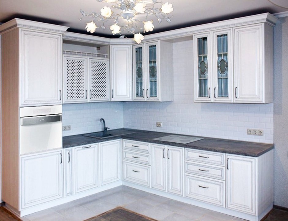 Кухонный гарнитур классика патина серебро