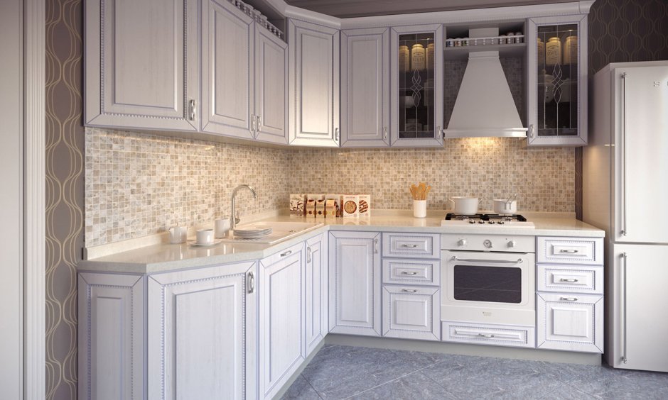 Кухни классика светлые угловые