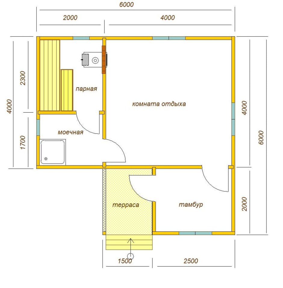 Баня с хозблоком и верандой 6х6