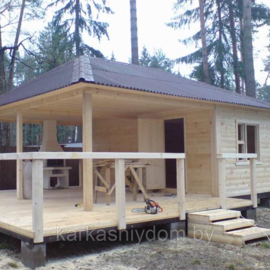 Баня 6х6 с верандой под одной крышей