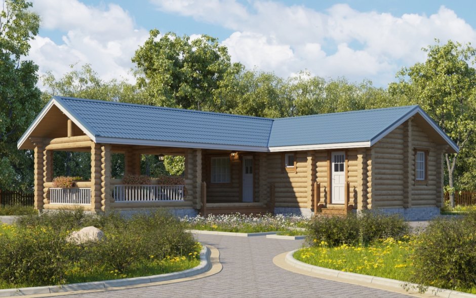 Угловая баня с террасой под одной крышей проекты