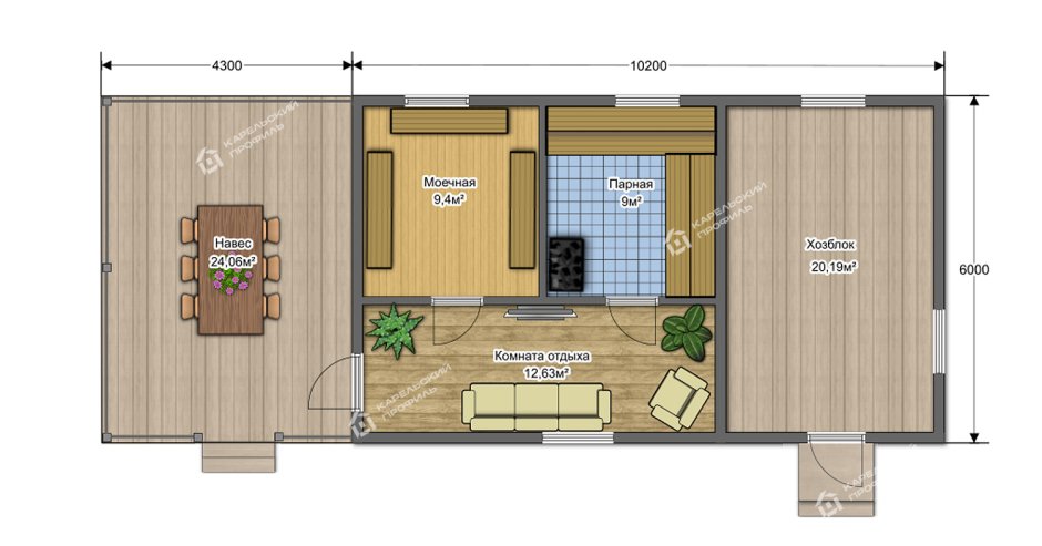 Каркасная баня 10х4 проект