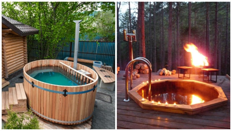 Уличный бассейн с подогревом на дровах
