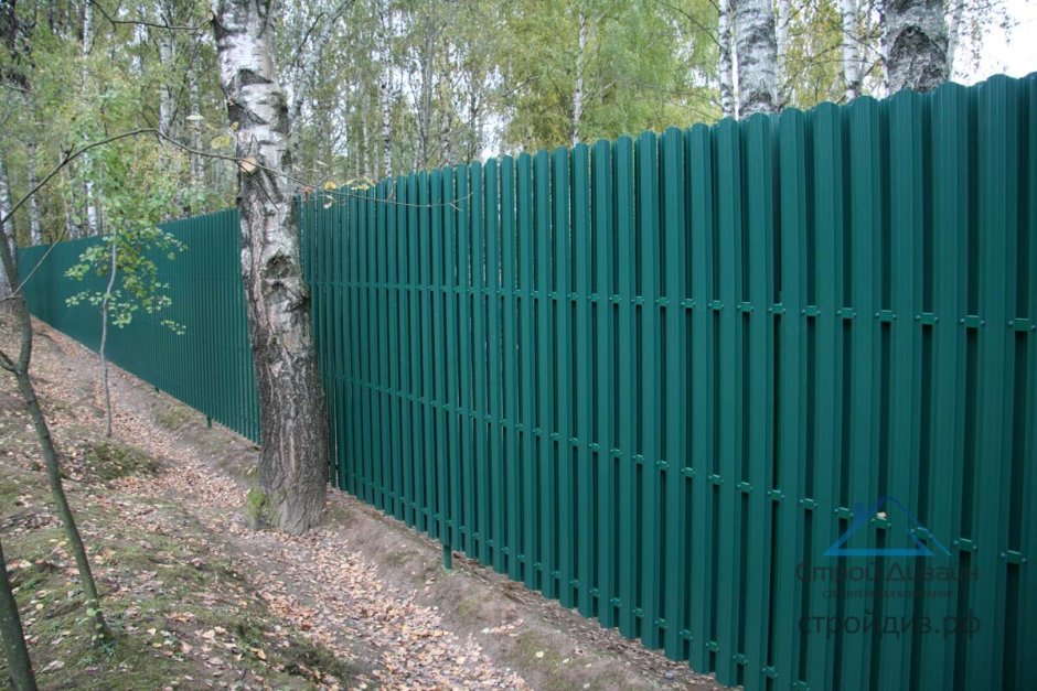 Забор из евроштакетника шахматка зеленый