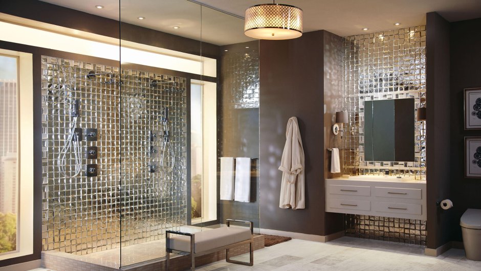 Зеркальная мозаика в интерьере гостиной