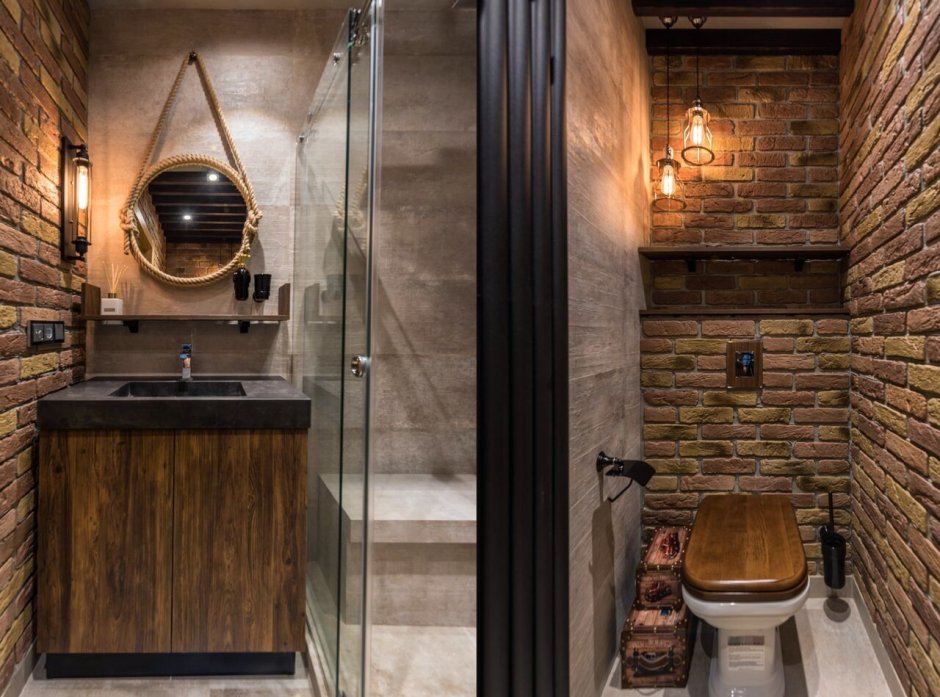 Туалет с умывальником в стиле лофт