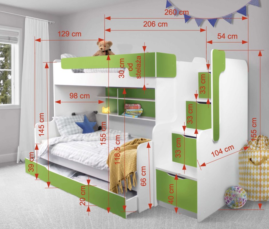 Трехместная двухъярусная кровать