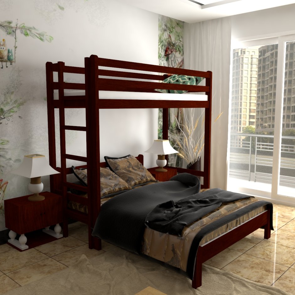 Трехспальная кровать чердак