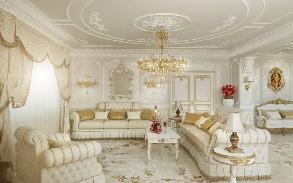 Интерьер белый с золотом