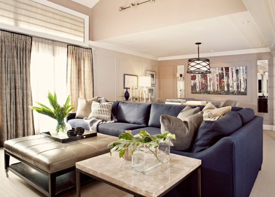 Бежево синяя гостиная
