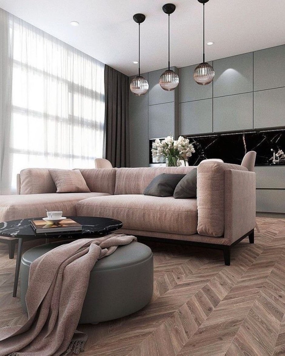 Бежево серая гостиная