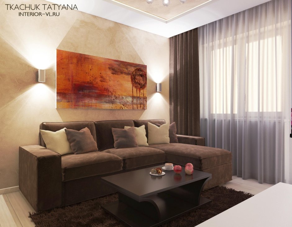 Коричневый диван в интерьере