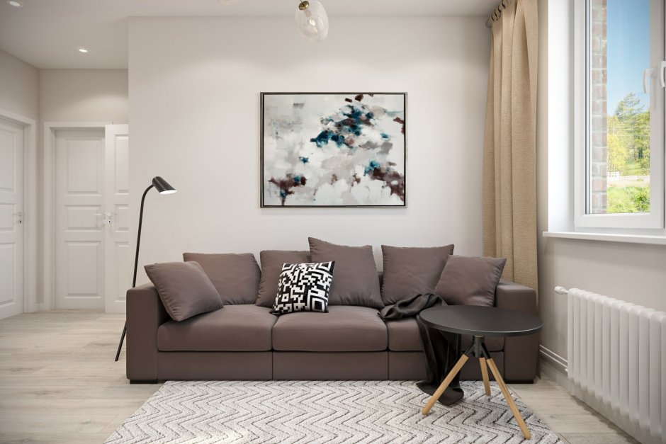 Бежевый диван в интерьере Сканди