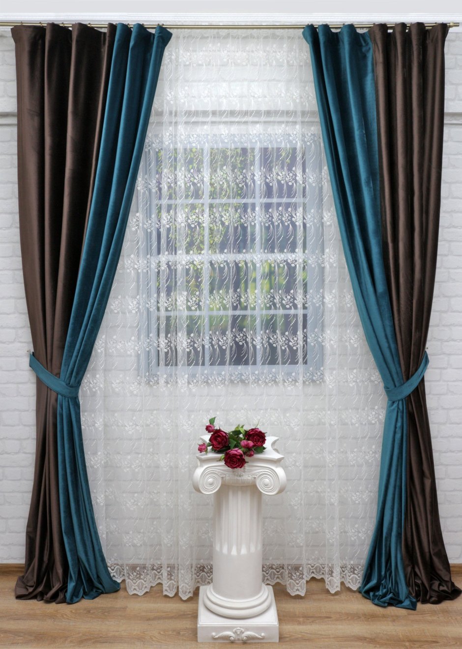 Шторы блэкаут Алан бирюза венге