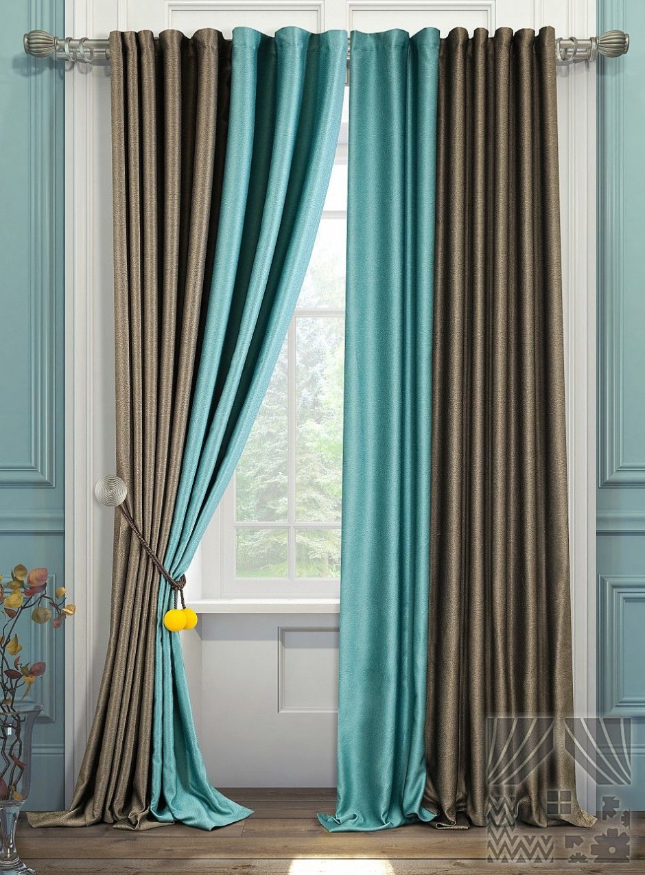 Шторы бирюзовые с серым