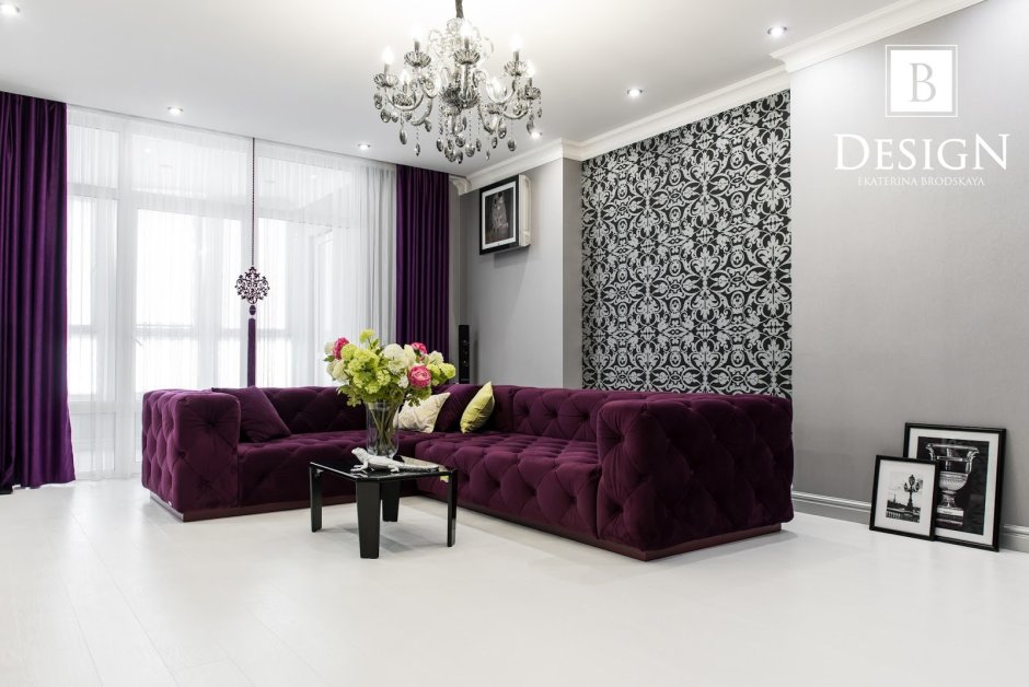 Гостиная в черно фиолетовых тонах