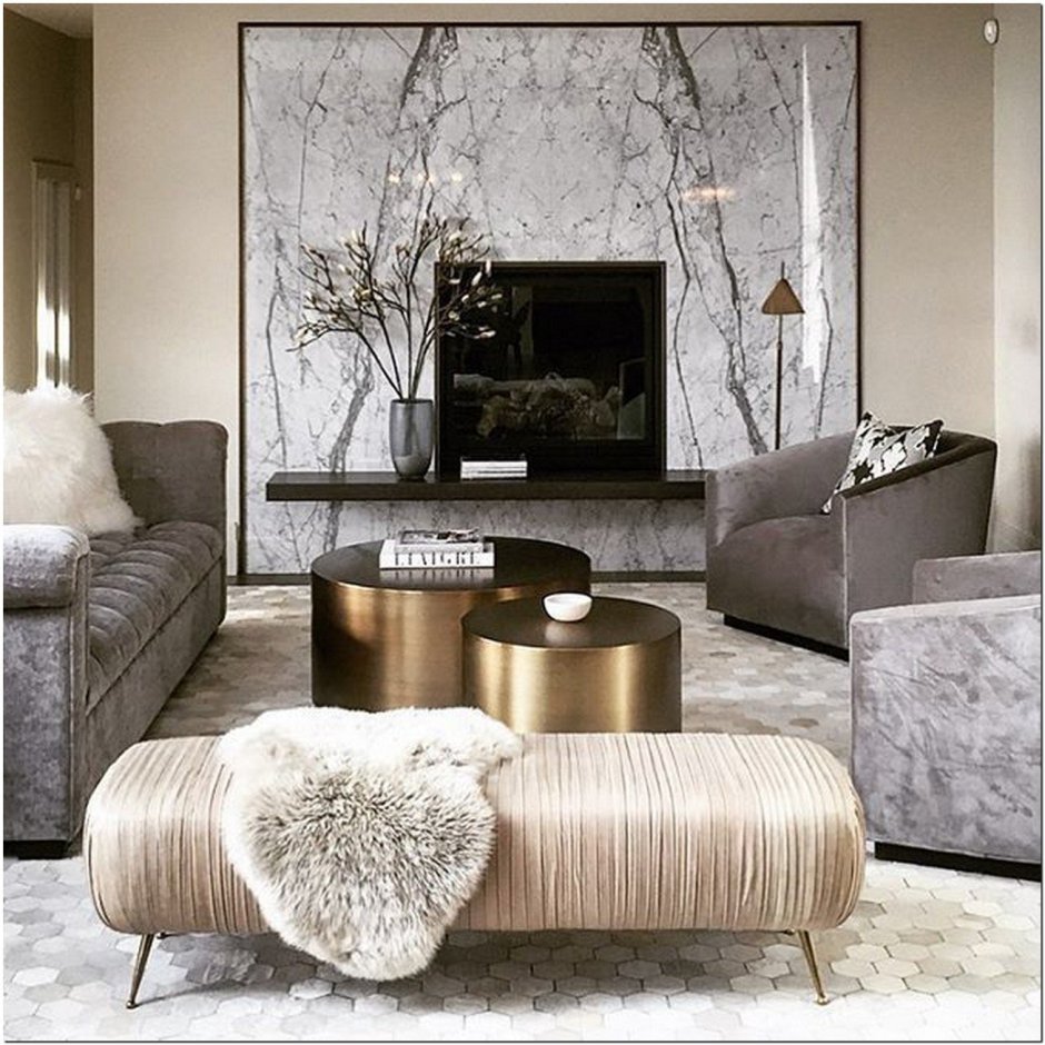 Мрамор в интерьере гостиной