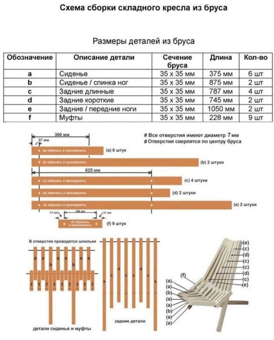 Складной стул Кентукки чертеж