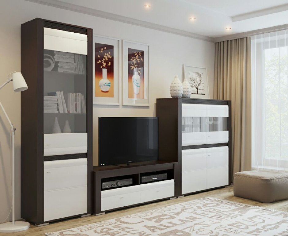 Стенка Орион (венге-белый глянец)