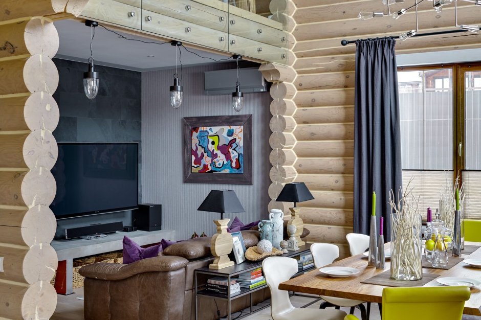 Дом из оцилиндрованного бревна интерьер