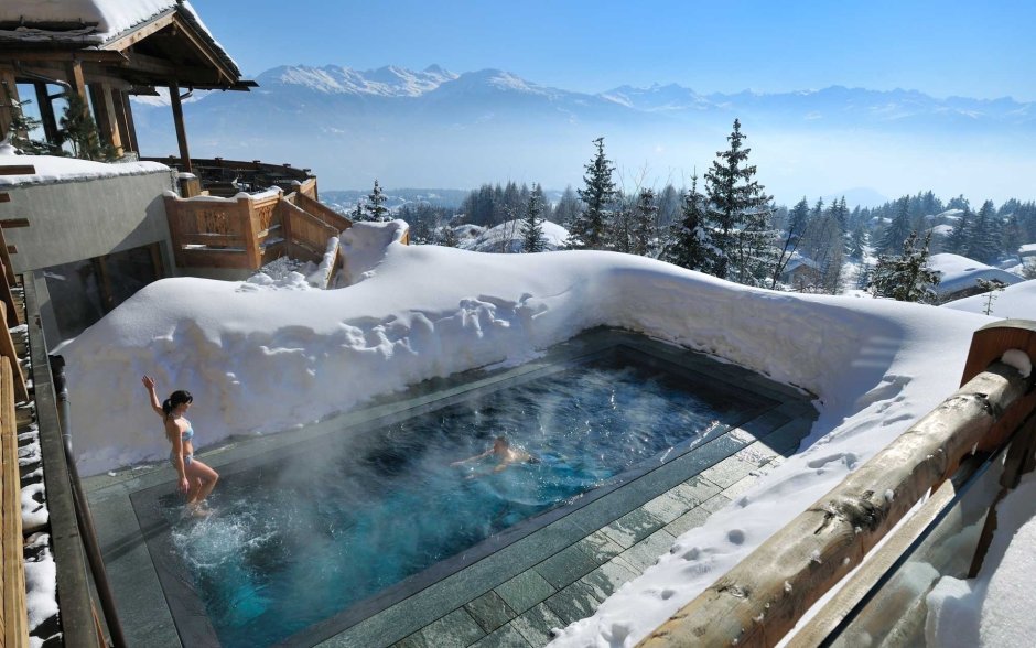 Охта парк открытый бассейн зимой