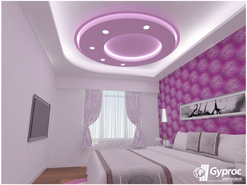 Фигурный потолок из гипсокартона для спальни