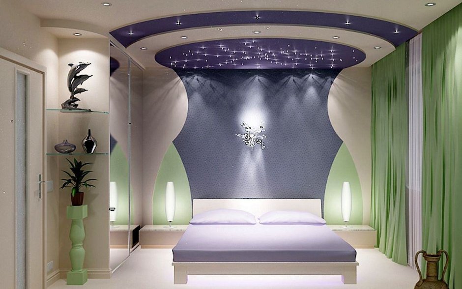 Потолки из гипсокартона для спальни