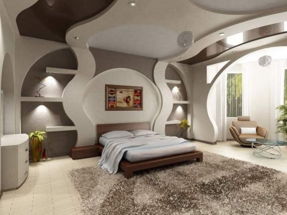 Потолки из гипсокартона для спальни