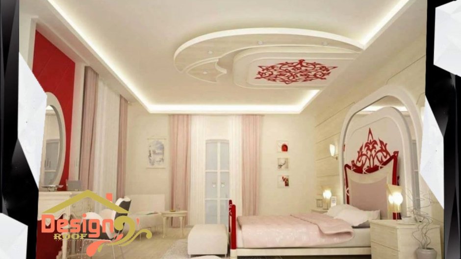 Фигурные потолки с декором на спальный