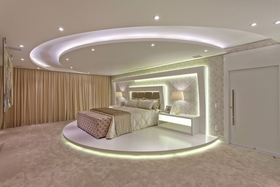 Круглый потолок из гипсокартона в спальне