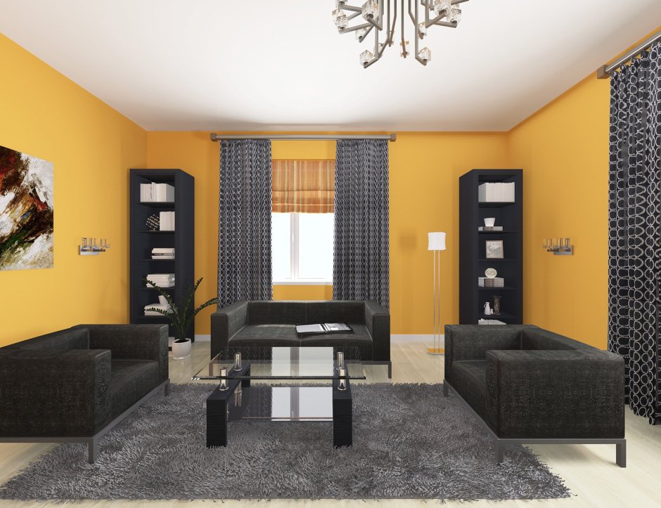 Интерьер с темной мебелью