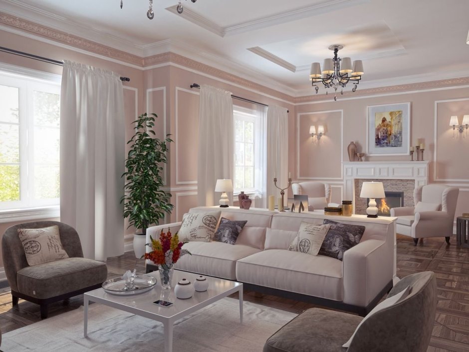 Уютная гостиная в классическом стиле