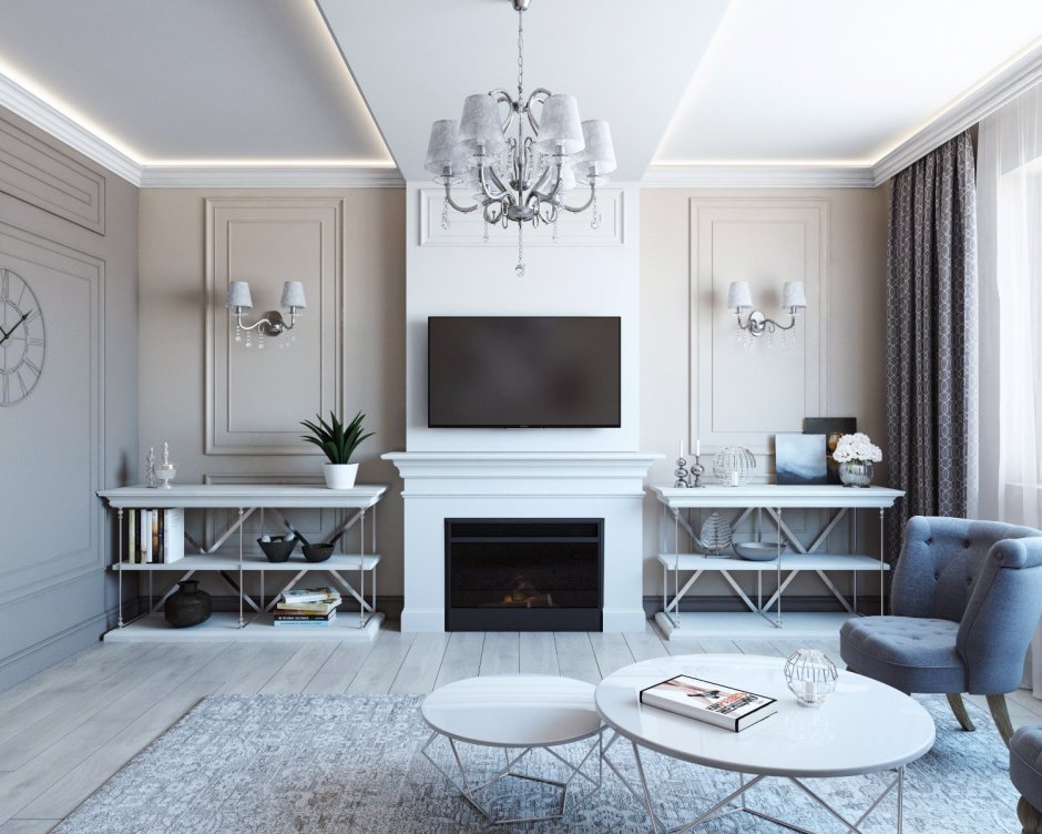 Белый камин Неоклассика Неоклассика