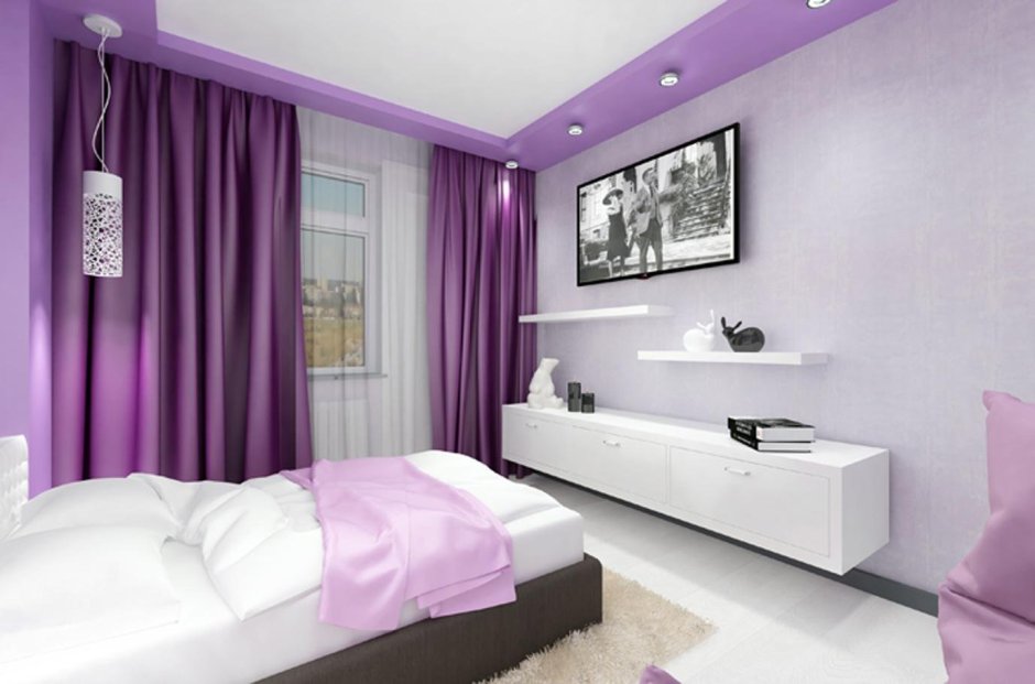 Спальня в сиренево белых тонах
