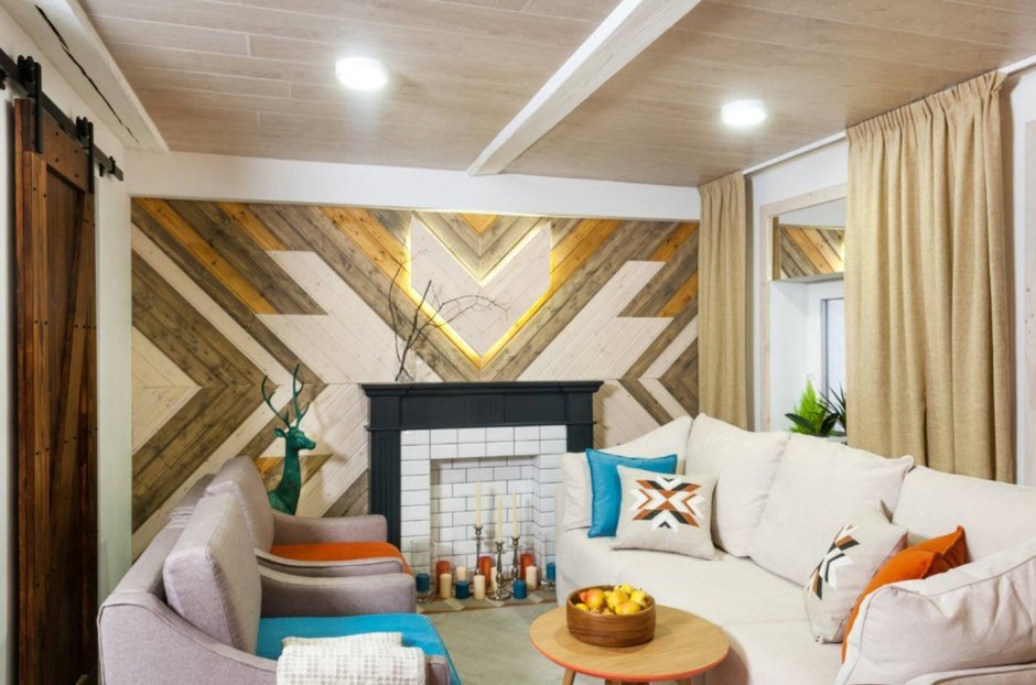 Вагонка в интерьере гостиной