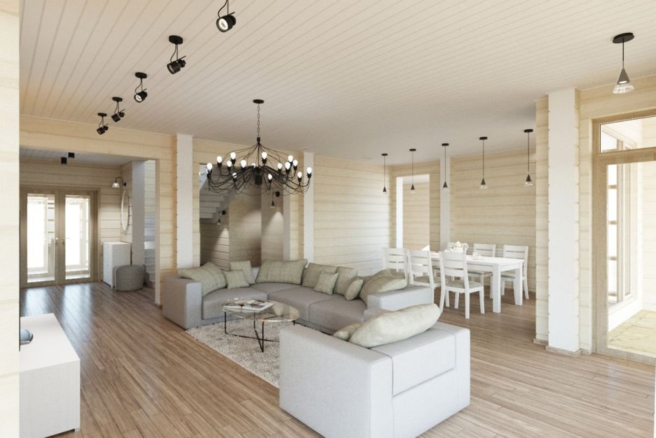 Белый деревянный интерьер