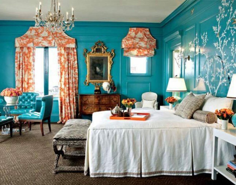 Голубой и оранжевый в интерьере