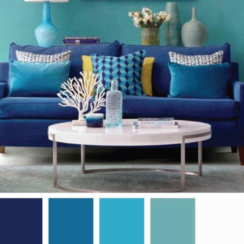 Сочетание цветов с синим в интерьере