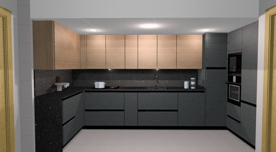Кухня графит матовый с белым глянцем