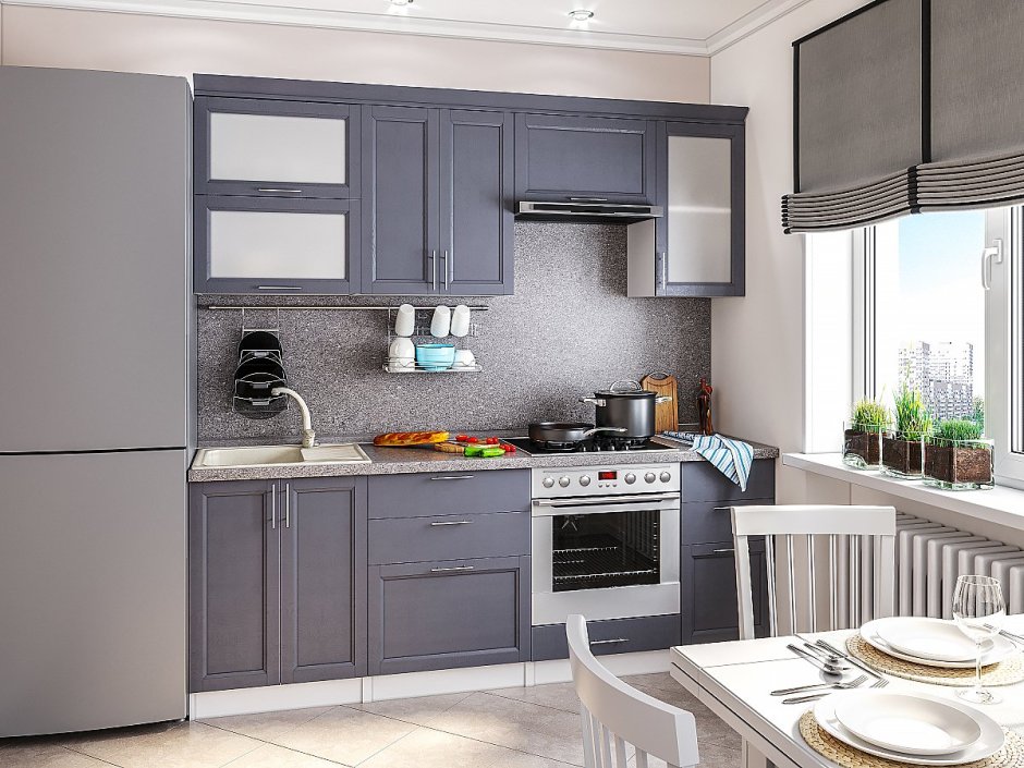 Кухня Сканди Graphite Softwood/ белый прямая