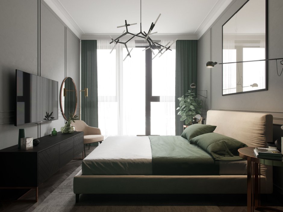 Зеленая спальня Минимализм
