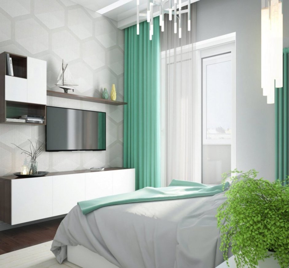 Ментоловые шторы в интерьере