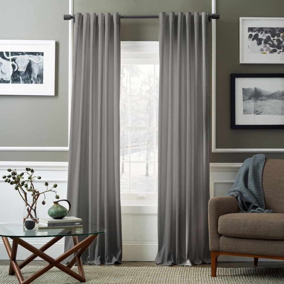 Серые портьеры в интерьере