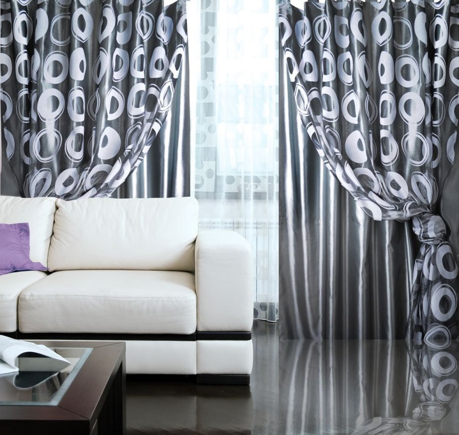Шторы для зала в современном стиле комбинированные
