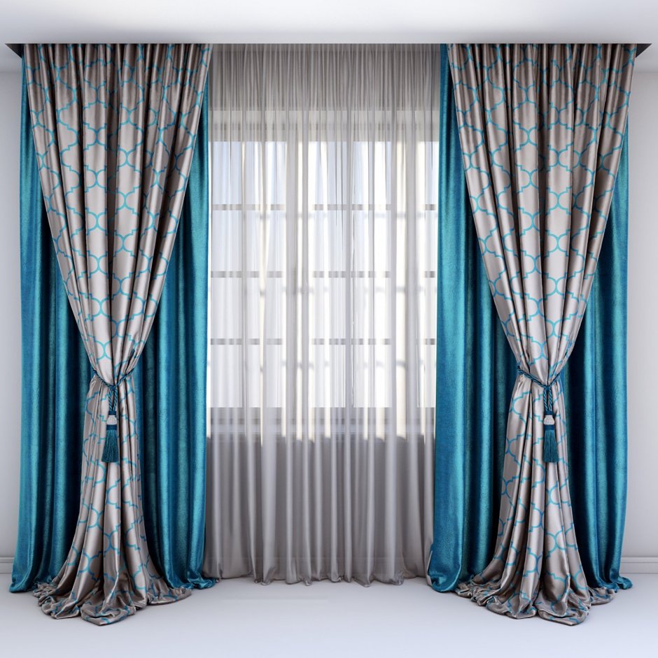 Шторы бирюза с серым